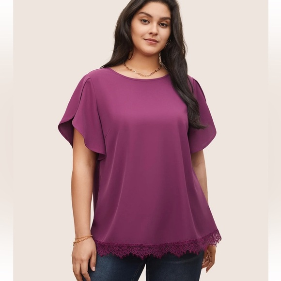BloomChic Plus Size XL Plain Lace Insert Petal Sleeve Blouse us14-16 - Picture 1 of 6